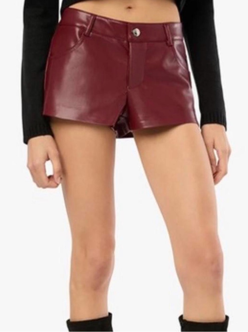 Weworewhat burgundy leather micro short
